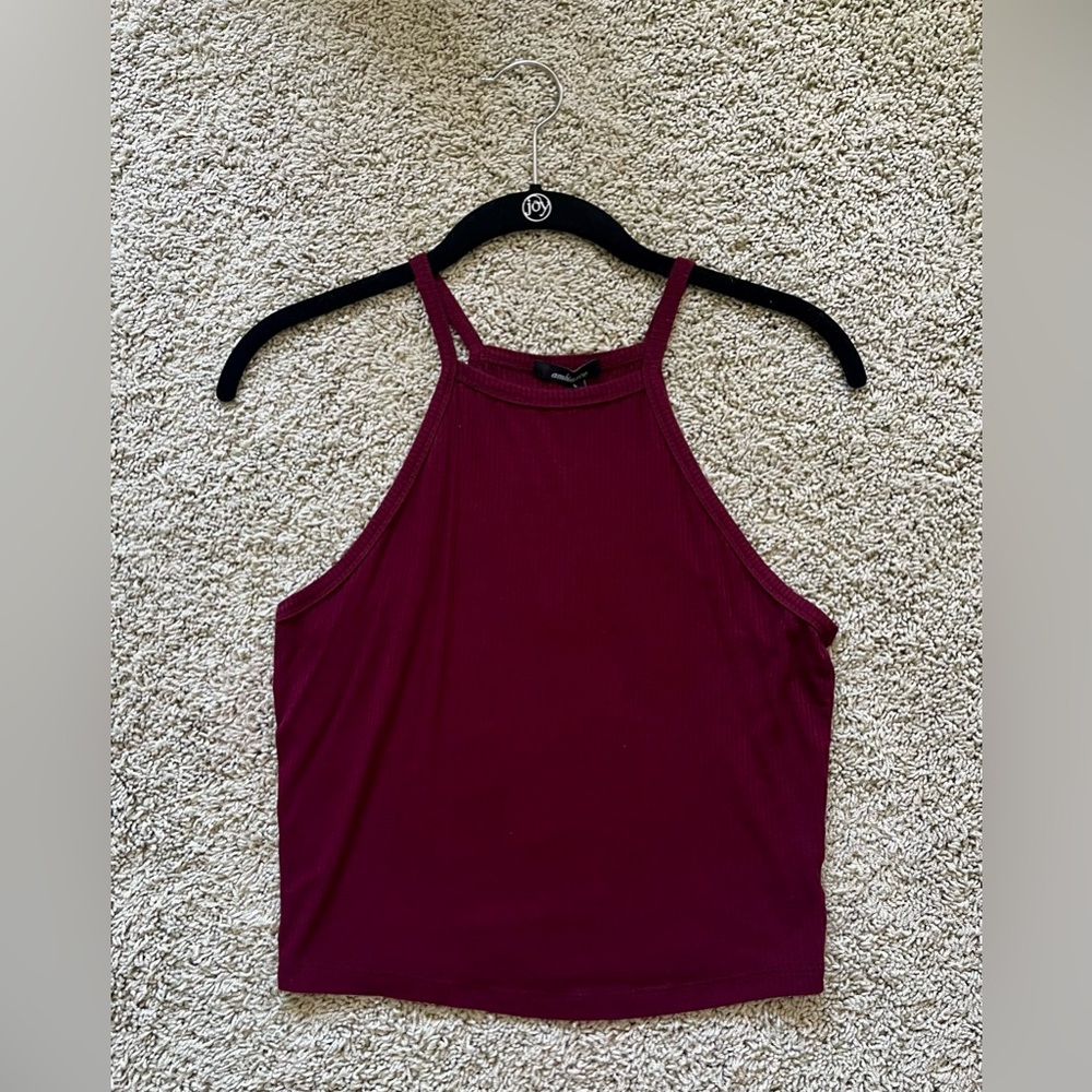 Ambiance Sleeveless Racerback High Neck Crop Tank Top